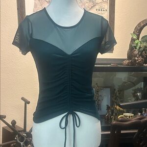 Crave Fame Black Mesh Ruched Blouse